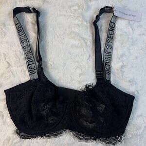 Victoria's Secret Very Sexy Shine Strap Bra Black Push Up Lace Sz. 32DD New